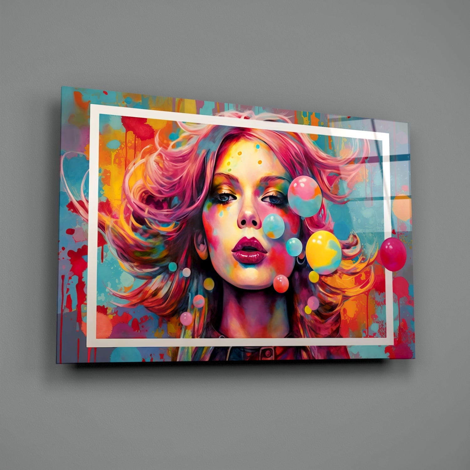 Bubbles and Kisses Glass Wall Art || Designer Collection.