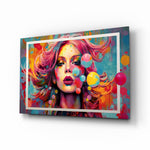 Bubbles and Kisses glass wall art displayed above a vanity in a dressing room