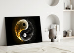 Ying Yang close-up showing golden flame and charcoal smoke halves