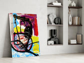 Dance of Abstract Lines glass print enhancing a den with statement palette