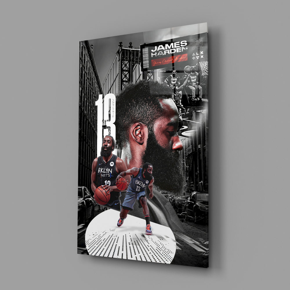 Editorial-collage panel bringing cinematic glow to a sports lounge