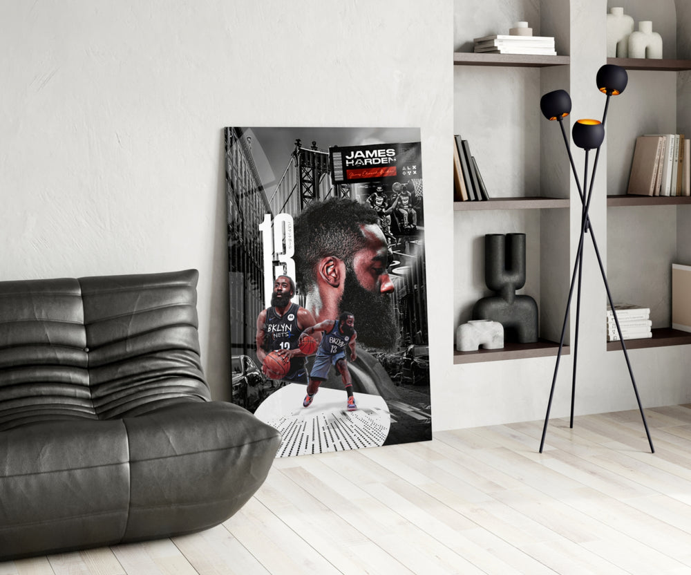 James Harden panel adding editorial drama to a hallway