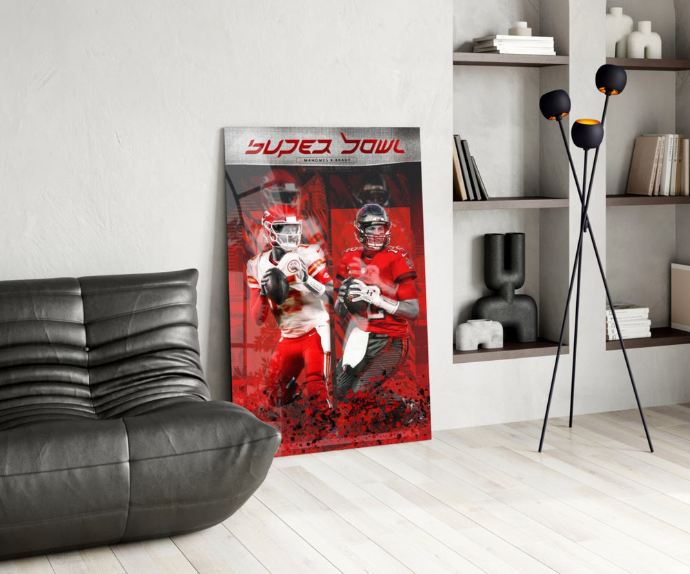 NFL Mahomes x Brady panel adding editorial drama to a hallway