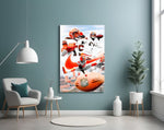 NFL Players glass wall art styled above a sideboard in a media room