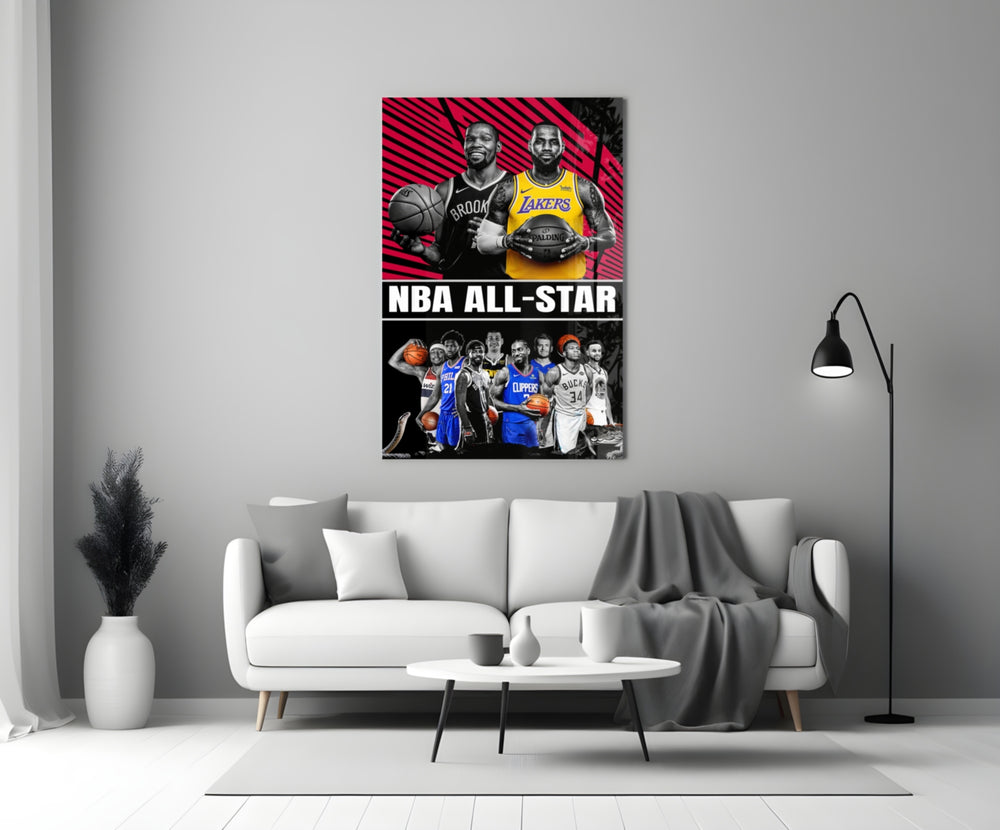 NBA All Star close-up showing Durant LeBron and league roster