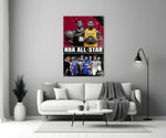 NBA All Star close-up showing Durant LeBron and league roster