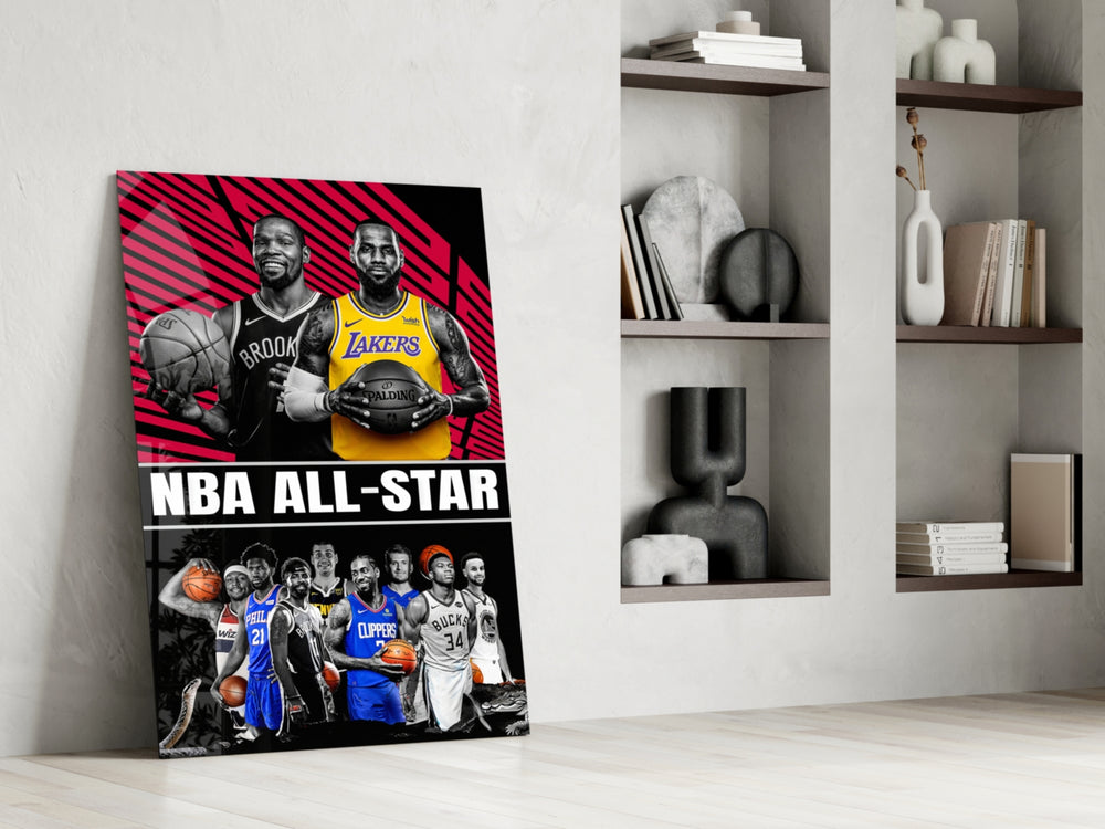 NBA All Star glass print enhancing a den with statement glory