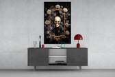 Skull Portrait panel catching lamp light to reveal its painterly depth