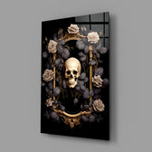 Memento-mori panel bringing painterly depth to a library