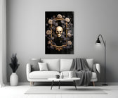 Skull Portrait close-up showing ivory skull and gilded baroque frame