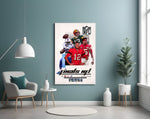 NFL Finals glass wall art styled above a sideboard in a media room