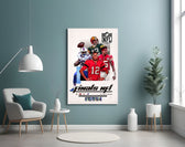 NFL Finals glass wall art styled above a sideboard in a media room