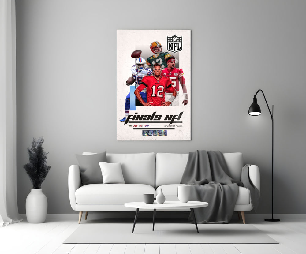 NFL Finals close-up showing Rodgers Brady Mahomes and Bills player
