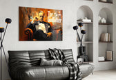 Godfather glass wall art styled above a sideboard in a study