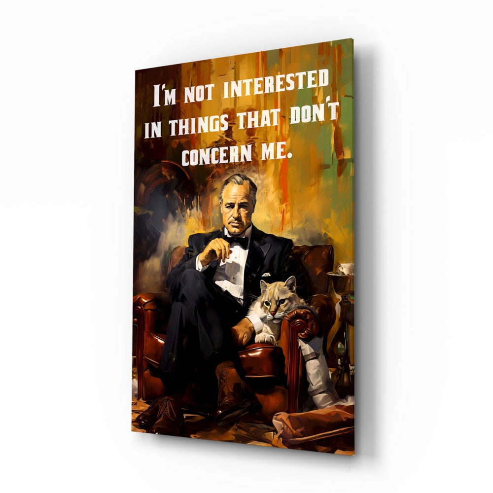 Godfather glass wall art displayed above a leather sofa in a man cave