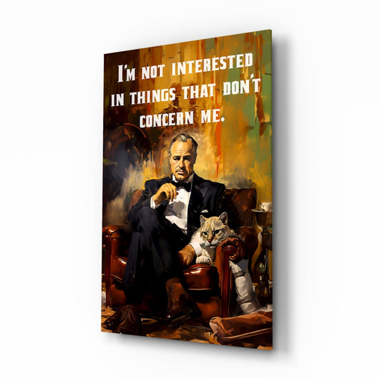 Godfather glass wall art displayed above a leather sofa in a man cave