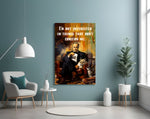 Godfather glass wall art styled above a sideboard in a study