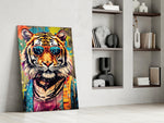 Cool Tiger glass print enhancing a den with statement playfulness