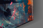 Animal-portrait artwork anchoring a wall with teal-and-tangerine palette