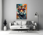 Cool Tiger close-up showing magenta sunglasses and crimson lenses