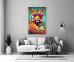 Cool Tiger close-up showing pink aviators and palm fronds