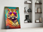 Cool Tiger glass print enhancing a den with statement playfulness