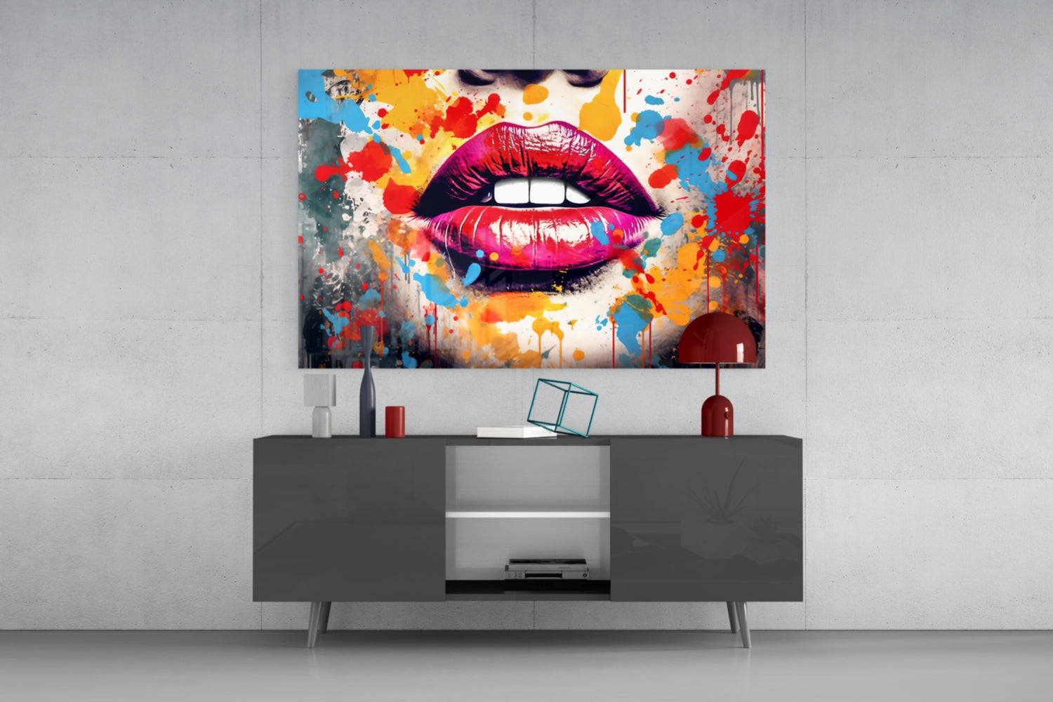Red Lip Glass Wall Art || Designer Collection.