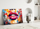 Red Lip close-up showing magenta lips and tangerine splatter