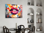 Red Lip panel adding editorial drama to a hallway