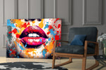 Red Lip glass print enhancing a media room with statement glamour