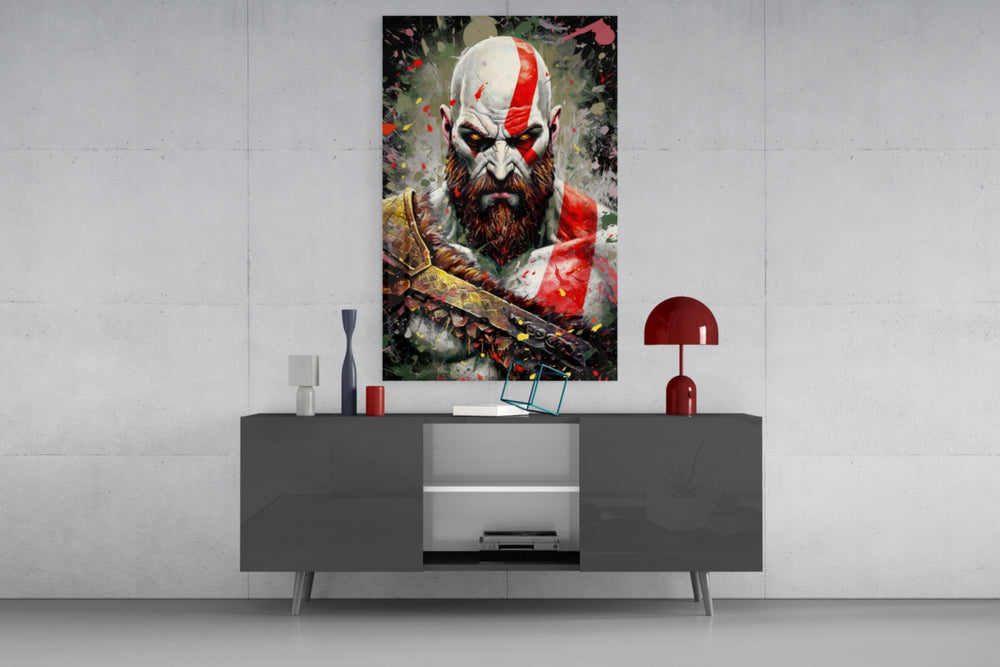 Kratos panel catching lamp light to reveal its painterly grit