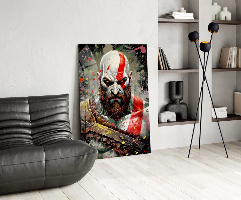 Kratos panel adding editorial drama to a hallway