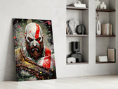 Kratos glass print enhancing a den with statement firepower