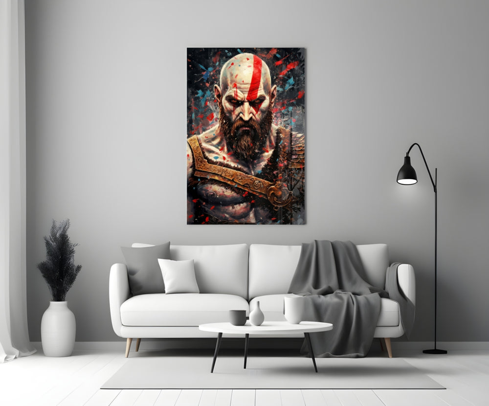Kratos close-up showing gold-engraved belt and obsidian field