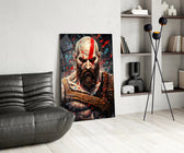 Kratos panel adding editorial drama to a hallway