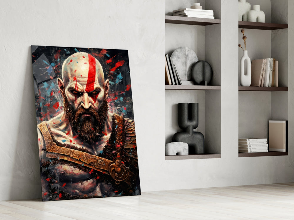 Kratos glass print enhancing a den with statement firepower
