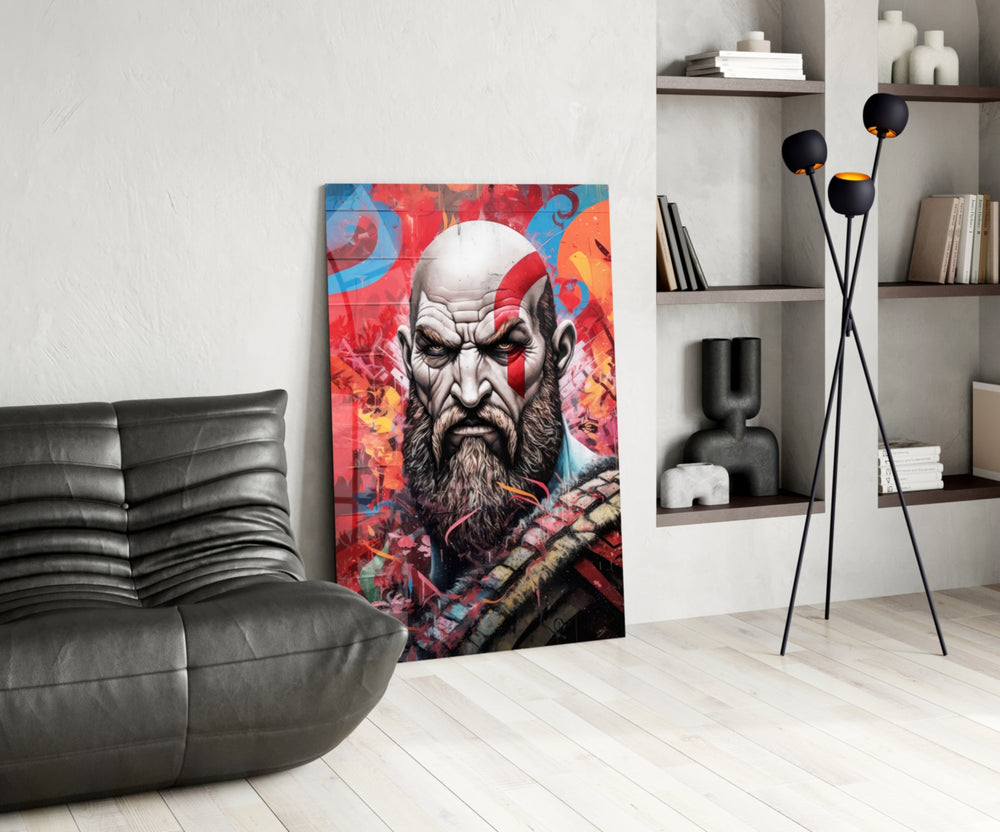 Kratos panel adding editorial drama to a hallway