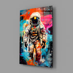 Cosmic-graffiti panel bringing cinematic glow to a gaming den