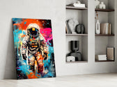 Astronaut glass print enhancing a media room with statement adventure