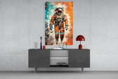 Astronaut panel catching lamp light to reveal its cinematic glow