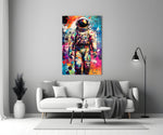 Astronaut close-up showing US flag patch and spectrum splatter