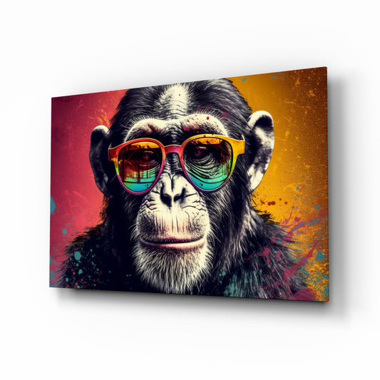 Cool Monkey glass wall art displayed above a desk in a teen room