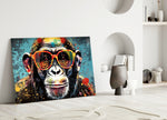 Cool Monkey close-up showing striped wayfarers and confetti drips