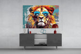 Cool Lion panel catching lamp light to reveal its cinematic glow