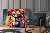 Cool Lion glass print enhancing a den with statement playfulness
