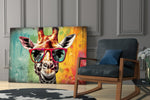Cool Giraffe glass print enhancing a media room with statement playfulness