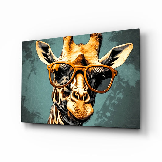 Cool Giraffe glass wall art displayed above a desk in a teen room