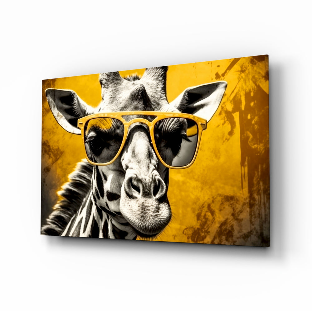 Cool Giraffe glass wall art displayed above a desk in a teen room