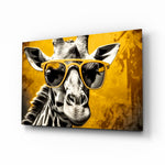 Cool Giraffe glass wall art displayed above a desk in a teen room