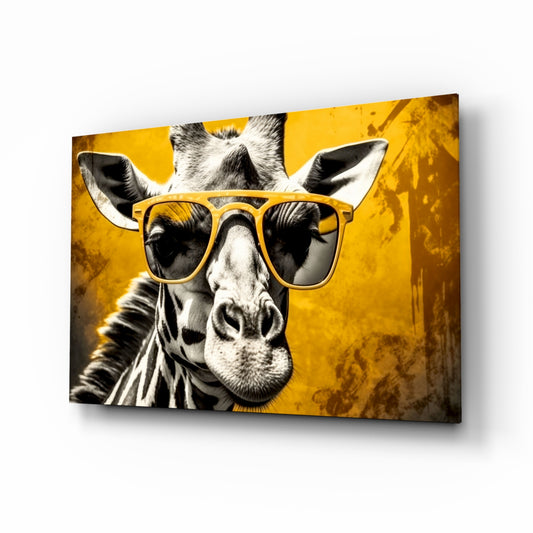 Cool Giraffe glass wall art displayed above a desk in a teen room